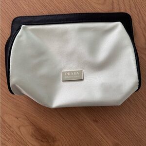 Prada Satin Cosmetic Pouch in Light Mint with Black Logo Plaque